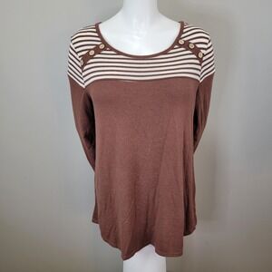 Cato Brown And Creme Long Sleeve Top Preloved In Good Condition Womens Size M‎